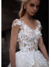 Beaded Cap Sleeve Ivory Lace Nude Tulle Romantic Wedding Dress